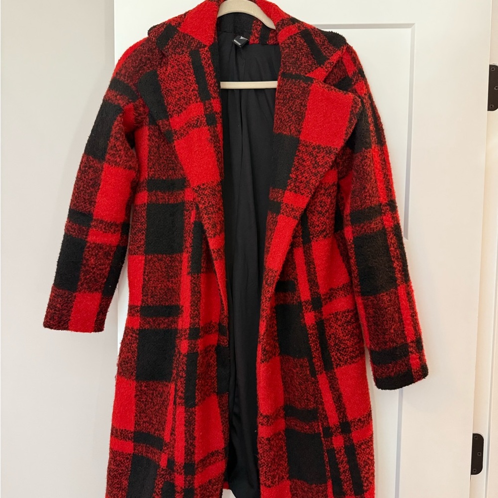 Plaid Red and Black Women's Coat